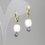 Earrings, Mother-of-Pearl Barrel 10x9.5mm+/- Sapphire Faceted Bead 5.5mm+/-, Length 33mm+