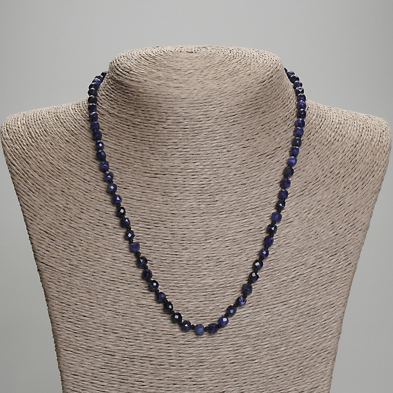Sodalite Necklace, Faceted Cube, Diameter 4.5x4.55mm+-, Length 45mm+- with Clasp