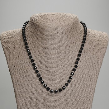 Black Tourmaline Necklace, Faceted Cube, Diameter 5x5mm+-, Seed Beads 3mm+-, Length 45mm+- with Clasp