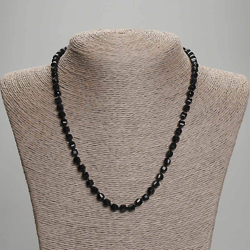 Black Tourmaline Necklace, Faceted Cube, Diameter 5x5mm+-, Length 45mm+- with Clasp