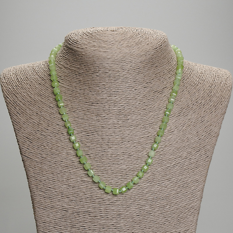 Chrysolite Olivine Necklace, faceted cube, diameter 5x5mm+/-, length 45mm+/- with clasp