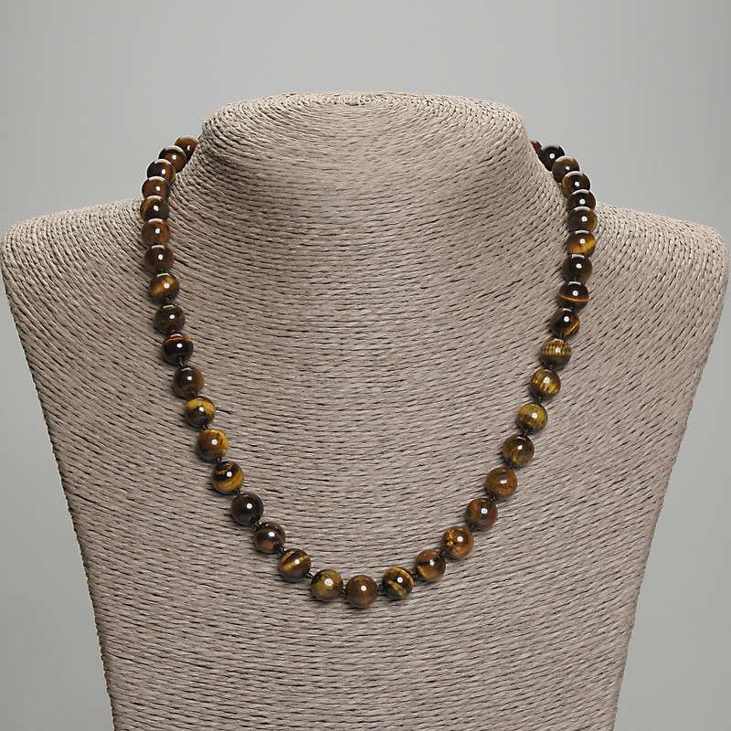 Tiger's Eye Necklace, smooth round beads, diameter 8mm+/-, length 45mm+/- with clasp