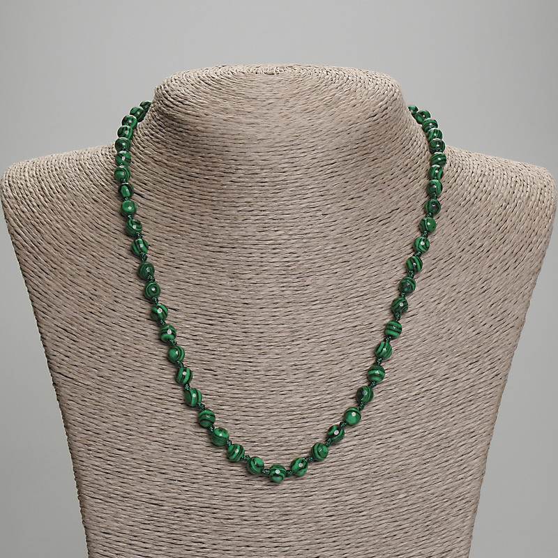 Malachite Necklace, faceted round beads, diameter 6mm+/-, length 45mm+/- with clasp