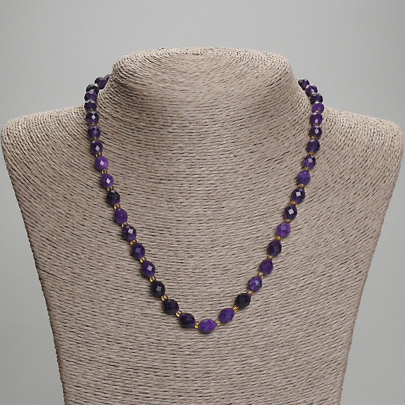 Sugilite Necklace, faceted rice-shaped beads, diameter 8x6mm+/- with 3mm+/- seed beads, length 45cm+/- with clasp