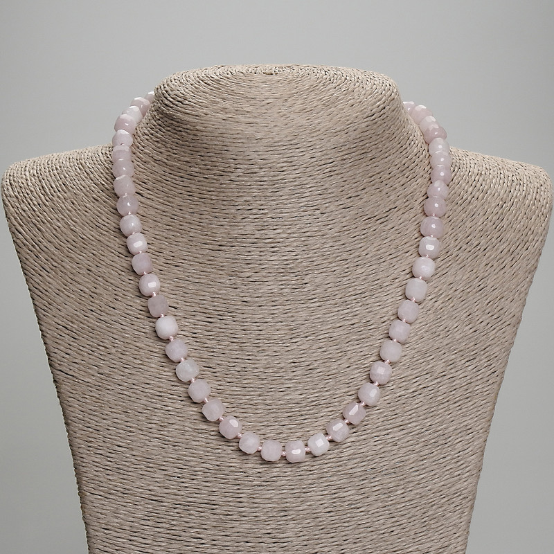 Rose Quartz Necklace, faceted cube beads, diameter 7x7mm+/-, length 45mm+/- with clasp