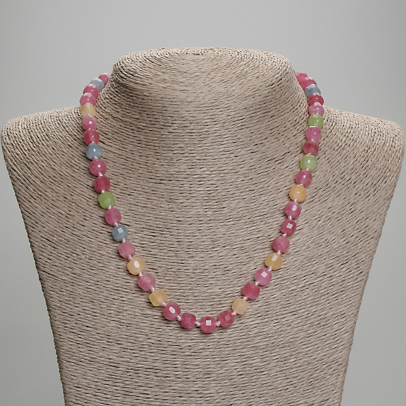Necklace Tourmaline faceted cube, diameter 7x7mm+/-, length 45mm+/- with clasp