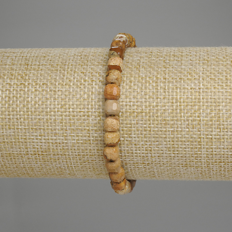 Bracelet Picture Jasper faceted cube 5.5x5.5mm+/-, length 18cm+