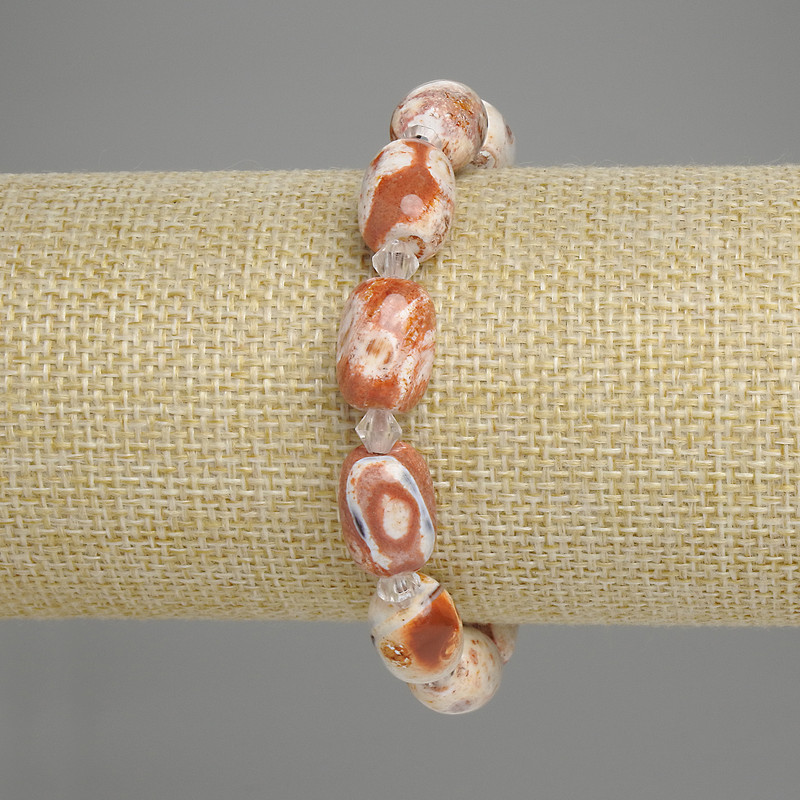 Bracelet Desert Jasper barrel 14x10mm+/- seed beads 5mm+/-, length 18cm+