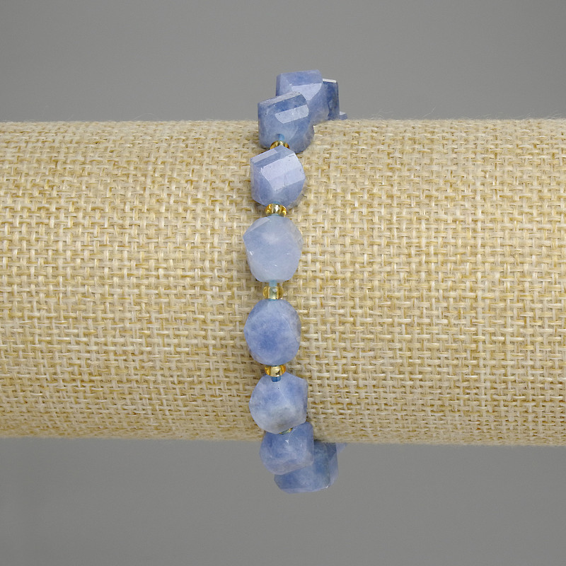 Aquamarine Bracelet, Faceted Rhombus 10x8mm+/- Seed Beads 3mm+/-, Length 18cm +