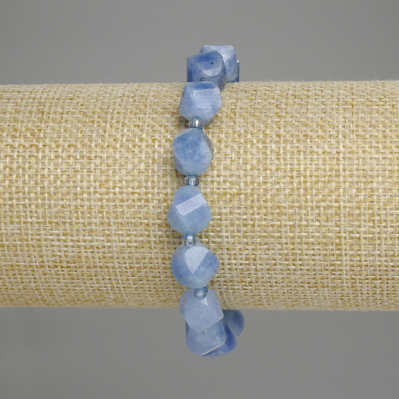 Aquamarine Bracelet, Faceted Rhombus 10x8mm+/- Seed Beads 3mm+/-, Length 18cm +