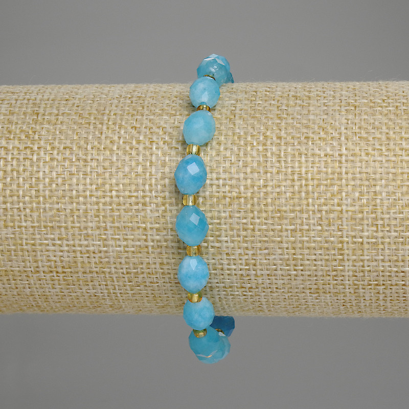Aquamarine Faceted Grain Bracelet 8x6mm+- seed beads 3mm+-, length 18cm +