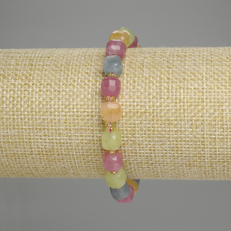 Tourmaline Bracelet Faceted Cube 7mm+/- Beads 3mm+/-, Length 18cm +