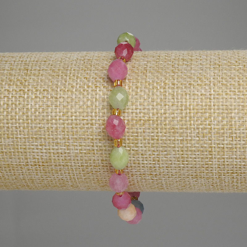 Tourmaline Bracelet Faceted Grain 8x6mm+/- Beads 3mm+/-, Length 18cm +