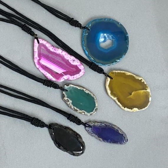 Raw Agate Slice Pendant, Assorted Sizes 37x55mm+/- on Cord, Length 70cm+