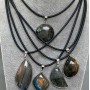 Labradorite Pendant in Setting, Assorted Diameter 30x52x10-44x25x8mm+/- on Cord, Length 50cm+5cm+/- Chain