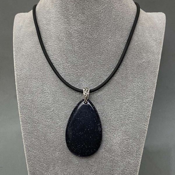 Aventurine "Cairo Night" Pendant 40x55mm(+/-) on Rubber Cord, Length 60cm +5cm Extension Chain