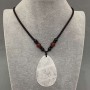 Teardrop White Quartz Pendant 55x35mm (+/-) on Cord with Carnelian Bead, Length 65cm+