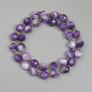 Beads Sugilite Faceted Rhombus, Diameter 9.5x8.5mm+/- Seed Beads 3mm+/-, Length 38cm+/- on Thread