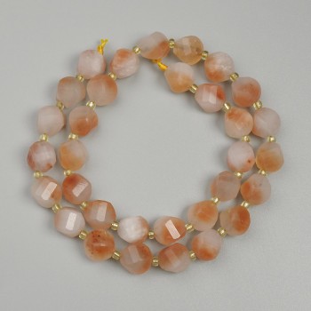 Beads Carnelian Faceted Rhombus, Diameter 10x9mm+/- Seed Beads 3mm+/-, Length 38cm+/- on Thread