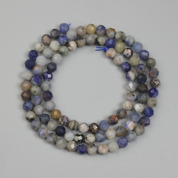 Beads Sodalite Faceted Round, Diameter 4mm+/- on Thread, Length 40cm+