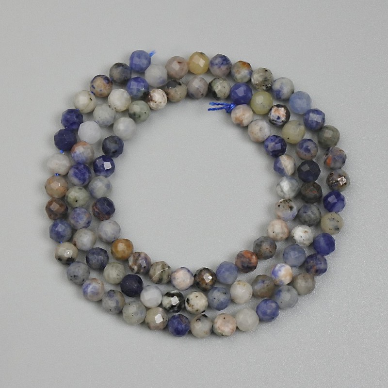 Beads Sodalite Faceted Round, Diameter 4mm+/- on Thread, Length 40cm+