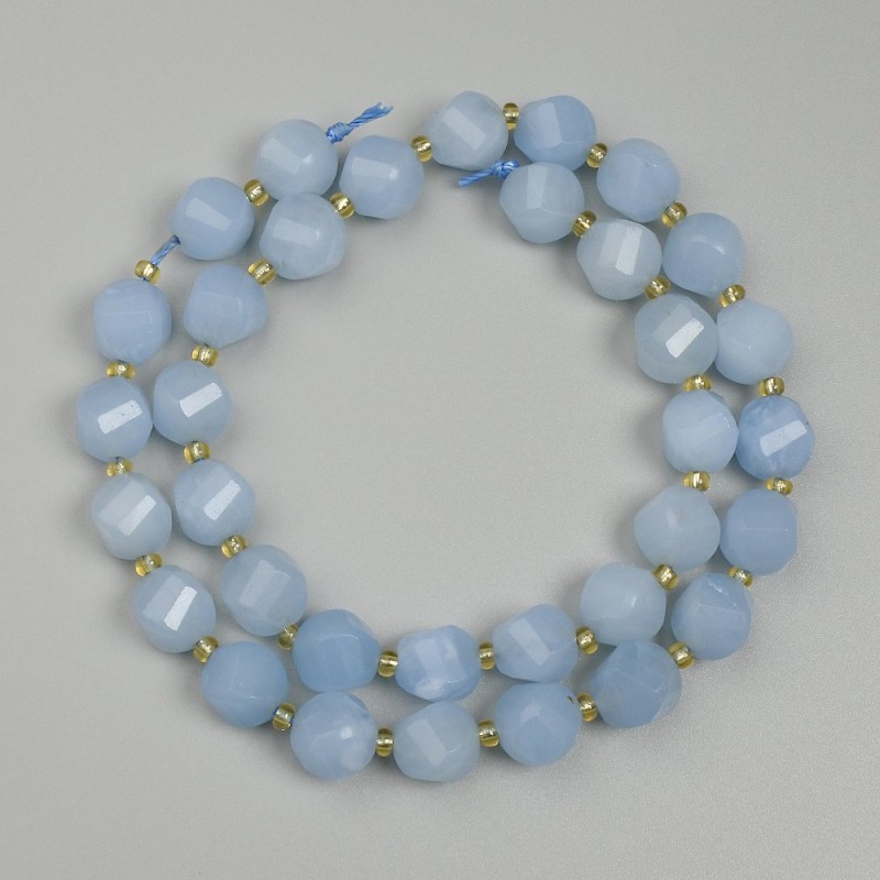 Beads Aquamarine Faceted Rhombus, Diameter 10x9mm+/- Seed Beads 3mm+/- on Thread, Length 39cm+