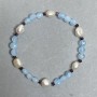 Aquamarine Faceted Coin Bracelet, Diameter 6mm+- River Pearls 8-8.5x8mm+-, Length 18cm+- Stretch