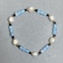 Aquamarine Faceted Cube Bracelet, Diameter 5mm+- River Pearls 8-8.5x8mm+-, Length 18cm+- Stretch