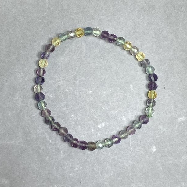 Fluorite Faceted Round Bead Bracelet, Diameter 4mm+-, Length 18cm+- Stretch