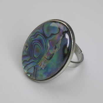 Abalone Oval Ring 27x20mm+-, One Size, Silver-Tone Metal