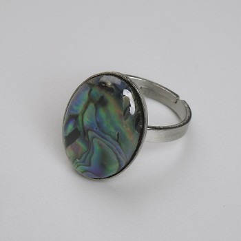 Abalone Oval Ring 19x14mm+-, One Size, Silver-Tone Metal