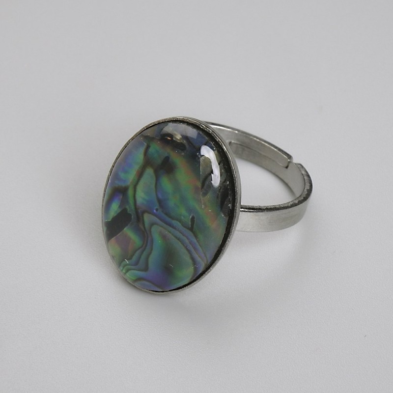 Abalone Oval Ring 19x14mm+-, One Size, Silver-Tone Metal