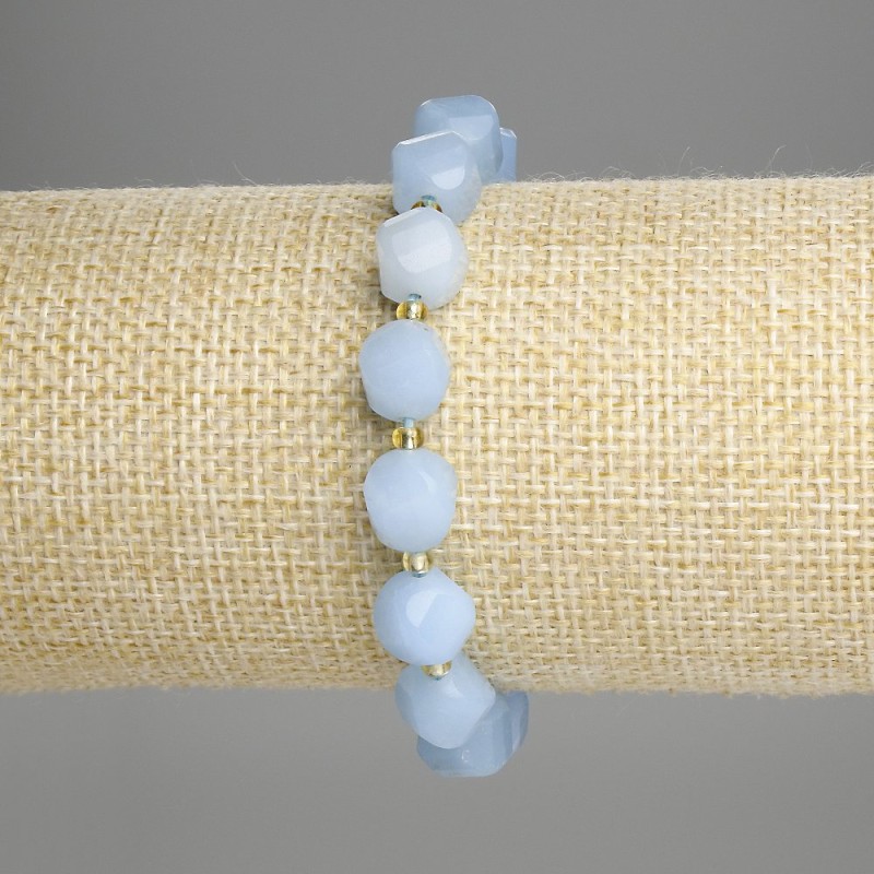 Aquamarine Faceted Rhombus Bracelet, Diameter 10x9mm+- Seed Beads 3mm+-, Length 18cm+- Stretch