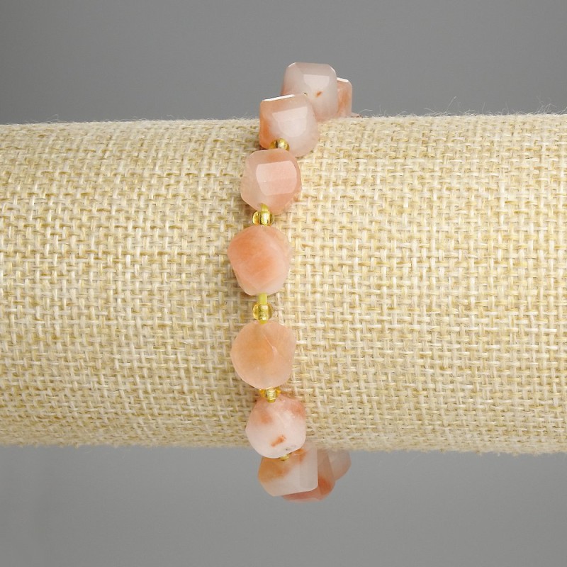 Carnelian Faceted Rhombus Bracelet, Diameter 10x9mm+- Seed Beads 3mm+-, Length 18cm+- Stretch
