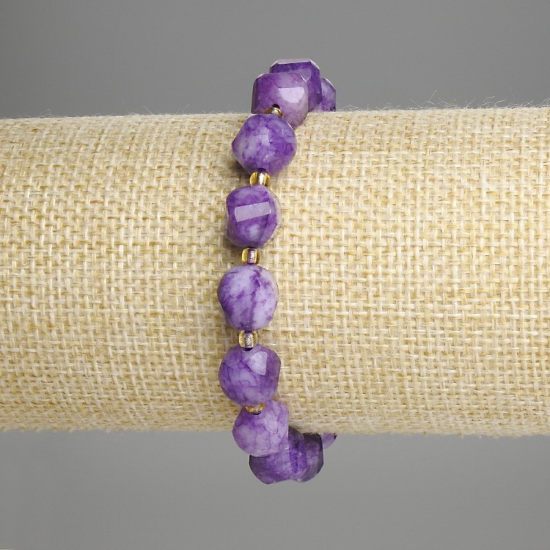 Sugilite Faceted Rhombus Bracelet, Diameter 10x9mm+- Seed Beads 3mm+-, Length 18cm+- Stretch