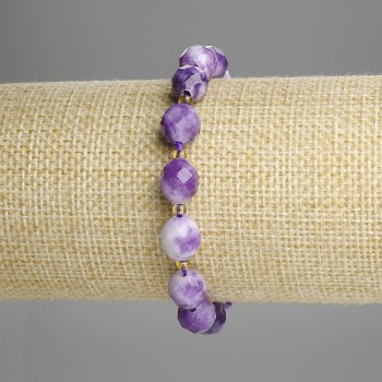 Sugilite Bracelet, Faceted Nugget, diameter 9.5x8.5mm+/- seed beads 3mm+/-, length 18cm+/- stretch