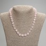 Rose Quartz Necklace, Faceted Rhombus, diameter 10x9mm+/- seed beads 3cm+/-, length 45mm+/- with clasp