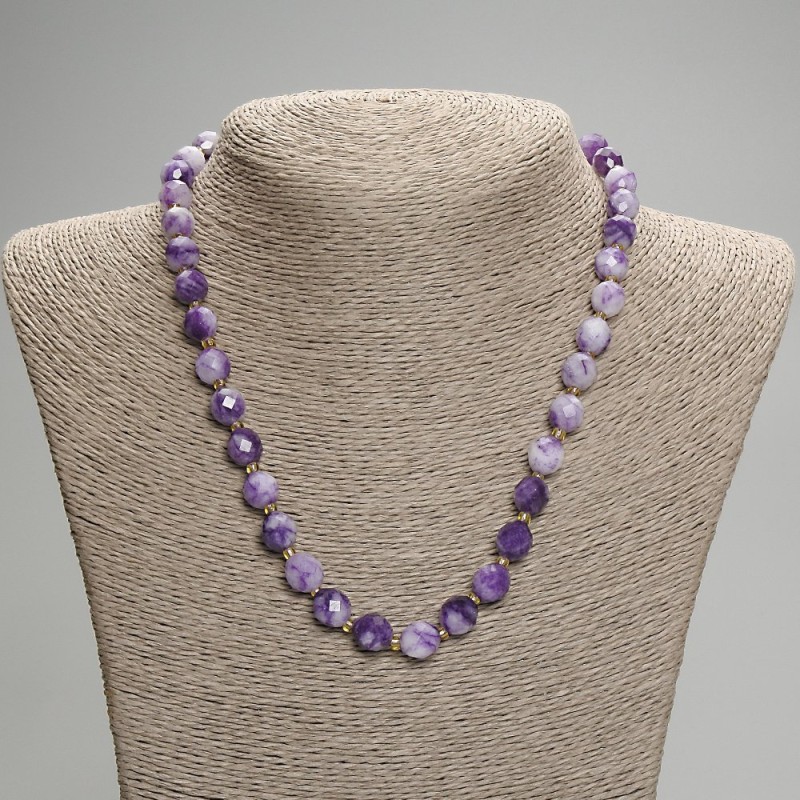 Sugilite Necklace, Faceted Nugget, diameter 9.5x8.5mm+/- seed beads 3mm+/-, length 45cm+/- with clasp