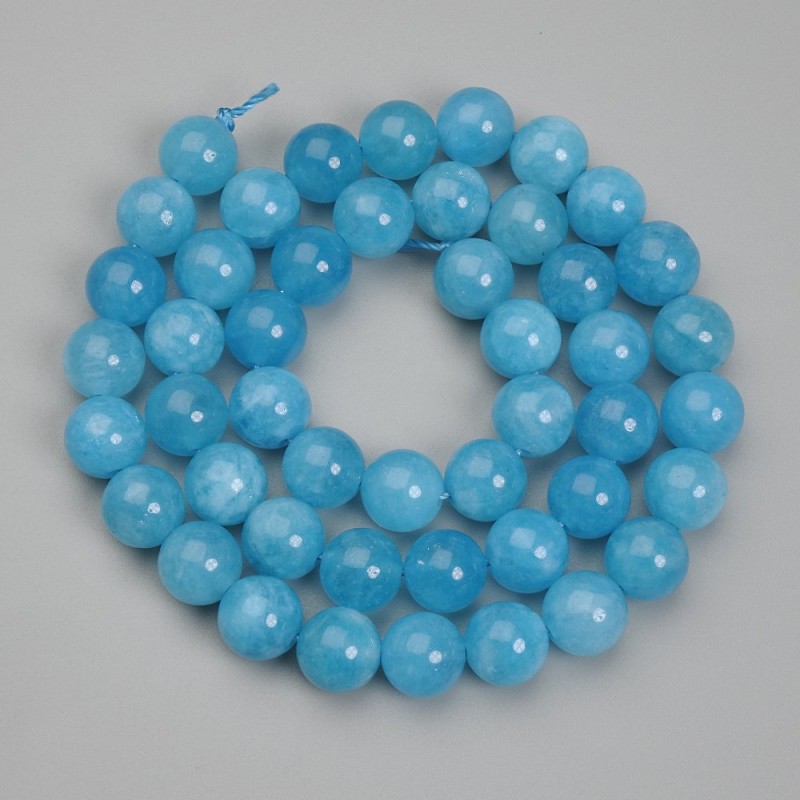 Aquamarine Beads, Smooth Round, diameter 8.5mm+/-, length 38cm+/- on a string