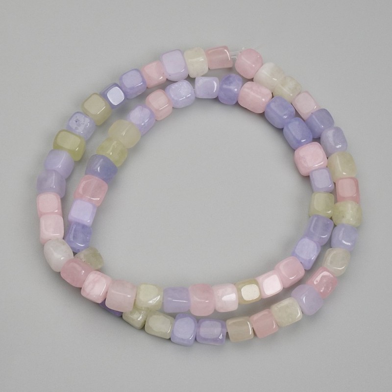 Morganite Beads, Cube, Diameter 5mm+-, Length 38cm+- on Fishing Line
