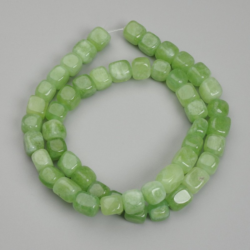 Chrysolite Olivine Beads, Cube, Diameter 7mm+-, Length 37cm+- on Fishing Line