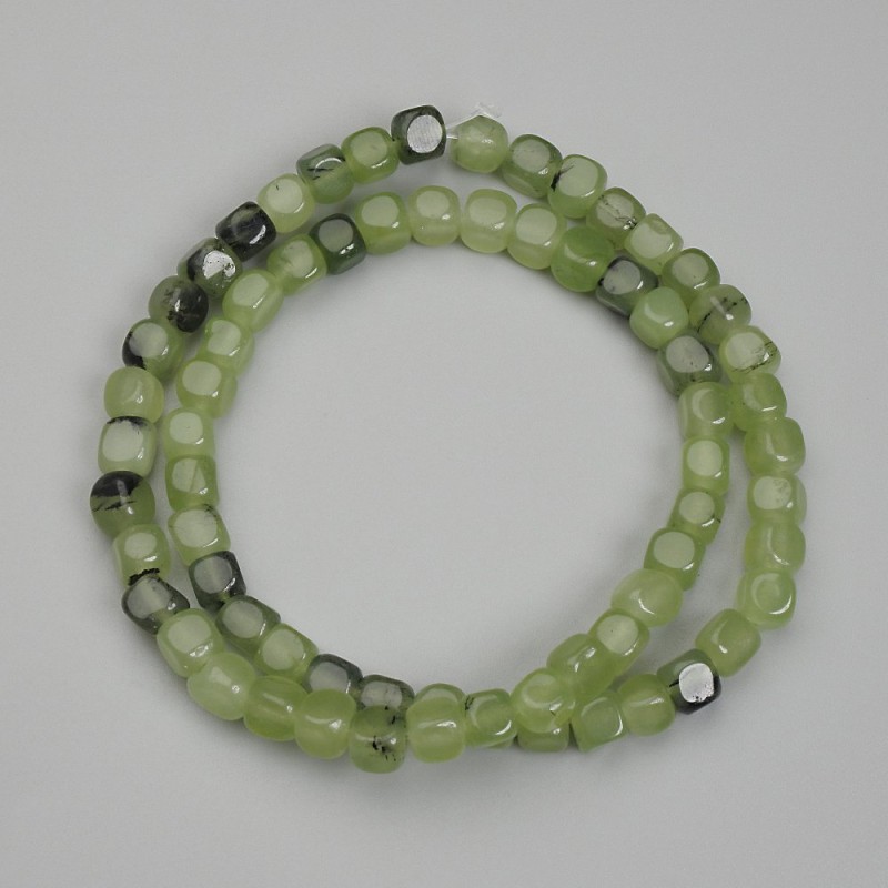 Jadeite Beads, Cube, Diameter 5mm+-, Length 38cm+- on Fishing Line