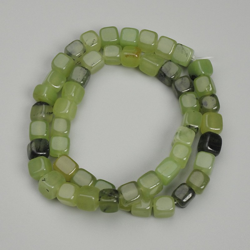 Jadeite Beads, Cube, Diameter 7mm+-, Length 38cm+- on Fishing Line