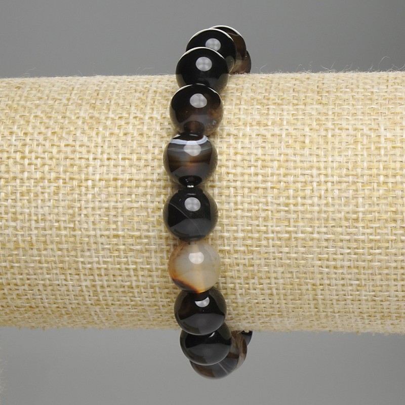 Agate Bracelet, smooth round beads, diameter 10mm+-, length 18cm stretch