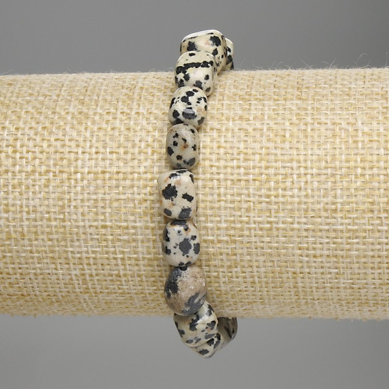 Dalmatian Jasper Bracelet, tumbled beads, diameter 9-11x7-8mm+/-, length 18cm+/- stretch