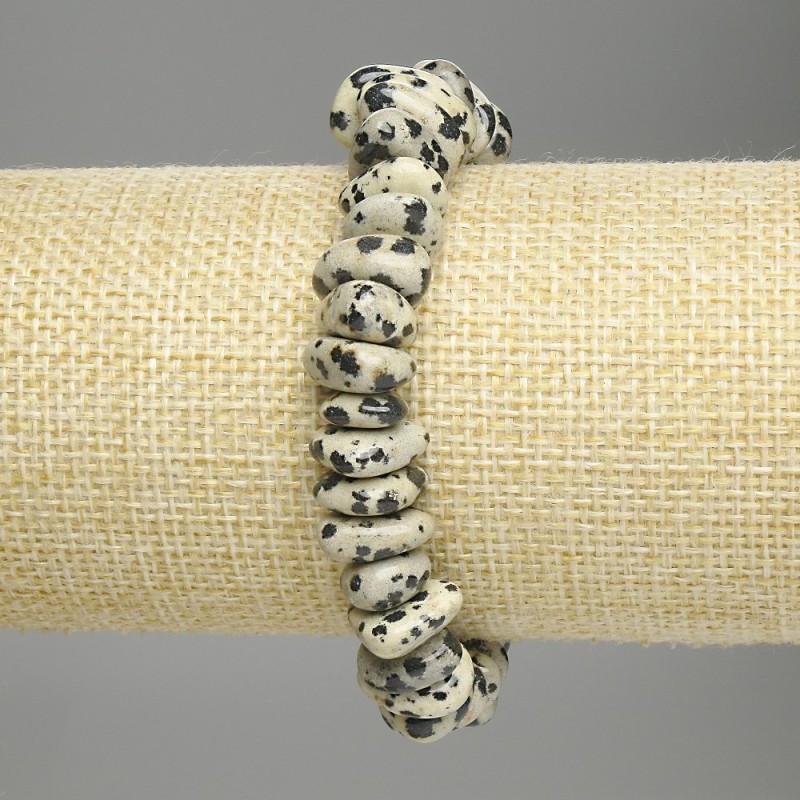 Dalmatian Jasper Bracelet, tumbled beads, diameter 8-12x4-6mm+-, length 18cm +- stretch