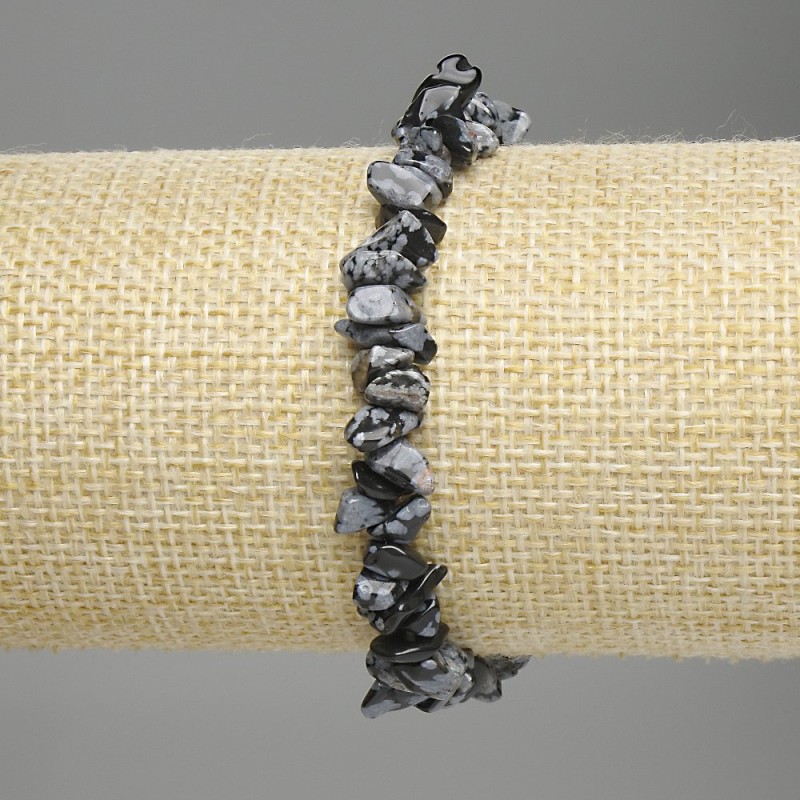 Snowflake Obsidian Chip Bracelet, diameter 6-9x2-4mm+-, length 18cm +- stretch