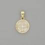 Mother-of-Pearl Clover Pendant in a Rhinestone Circle, Gold-Tone Metal, 20x13mm+