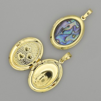 Abalone Oval Pendant, Gold-Tone Metal, 32x20mm+/-, for Photo Storage