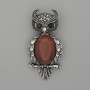 Brooch Pendant Owl Carnelian 60x29mm+- black rhinestones silver-tone metal
